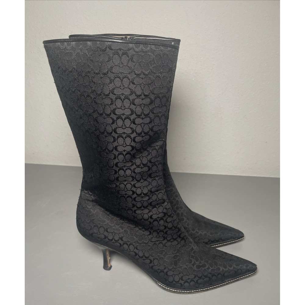 Coach Black Monogram Kitten Heel Boots Size 7 B